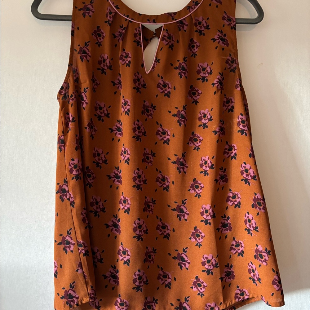 Modcloth Floral Sleeveless Blouse - Orange and Pink